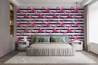 Blue Stripes & Pink Flamingo Wallpaper - Giffywalls
