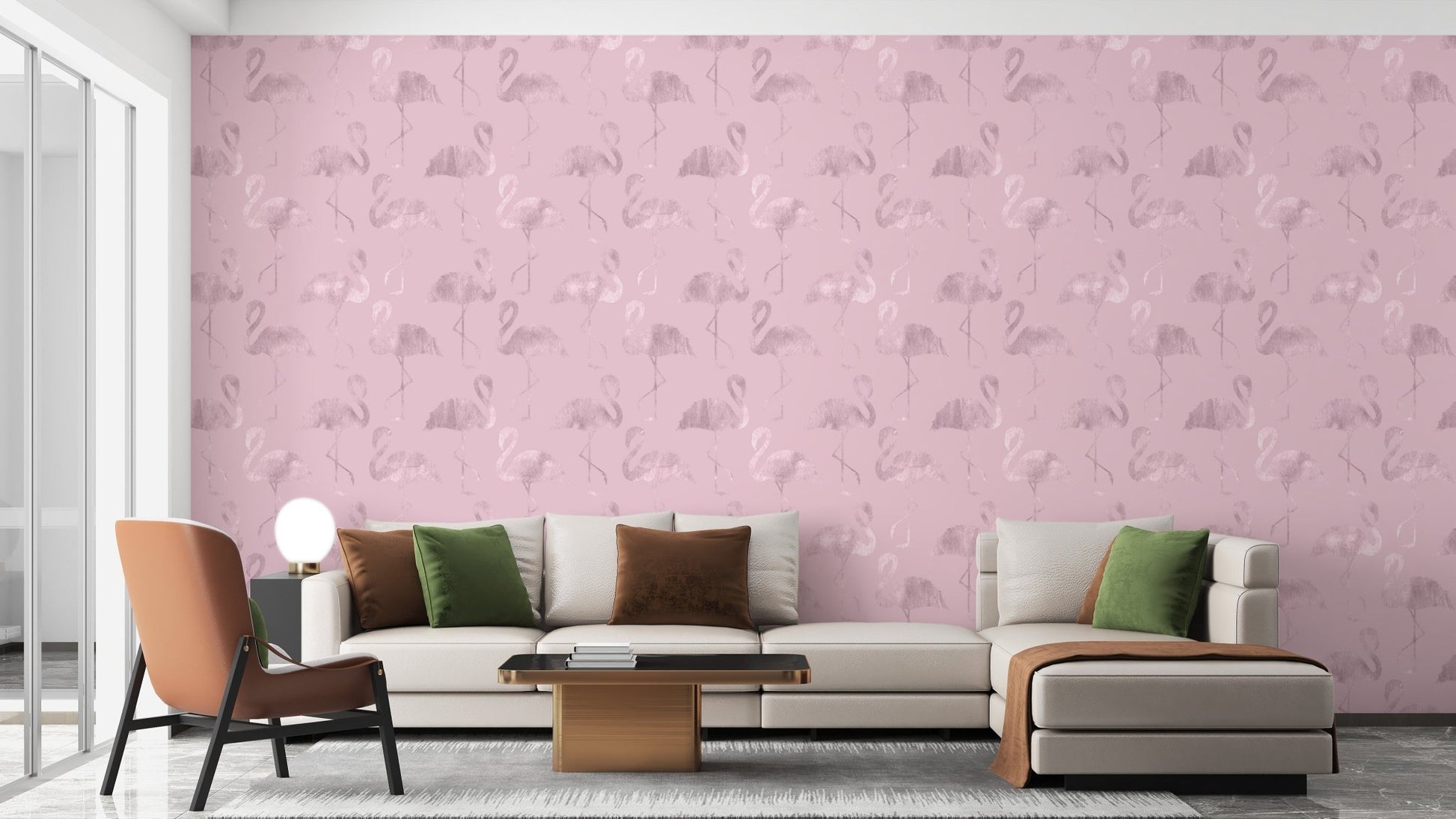 Shiny pink flamingo seamless wallpaper