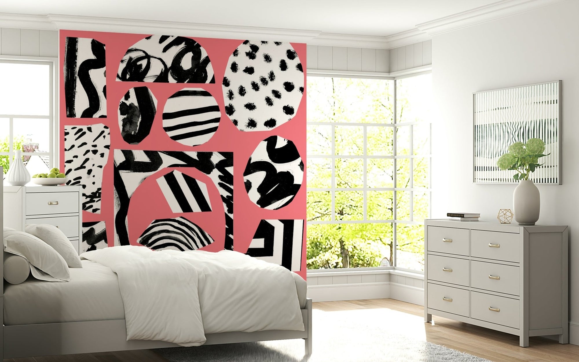 A beautiful pink flamingo wallpaper mural for a tropical theme., GD5381