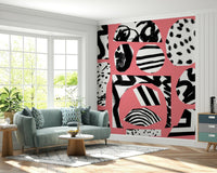 A peaceful exotic bird mural on decorative wallpaper.