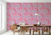 Red and pink flower bouquet tiles floral wallpaper mural for dining areas