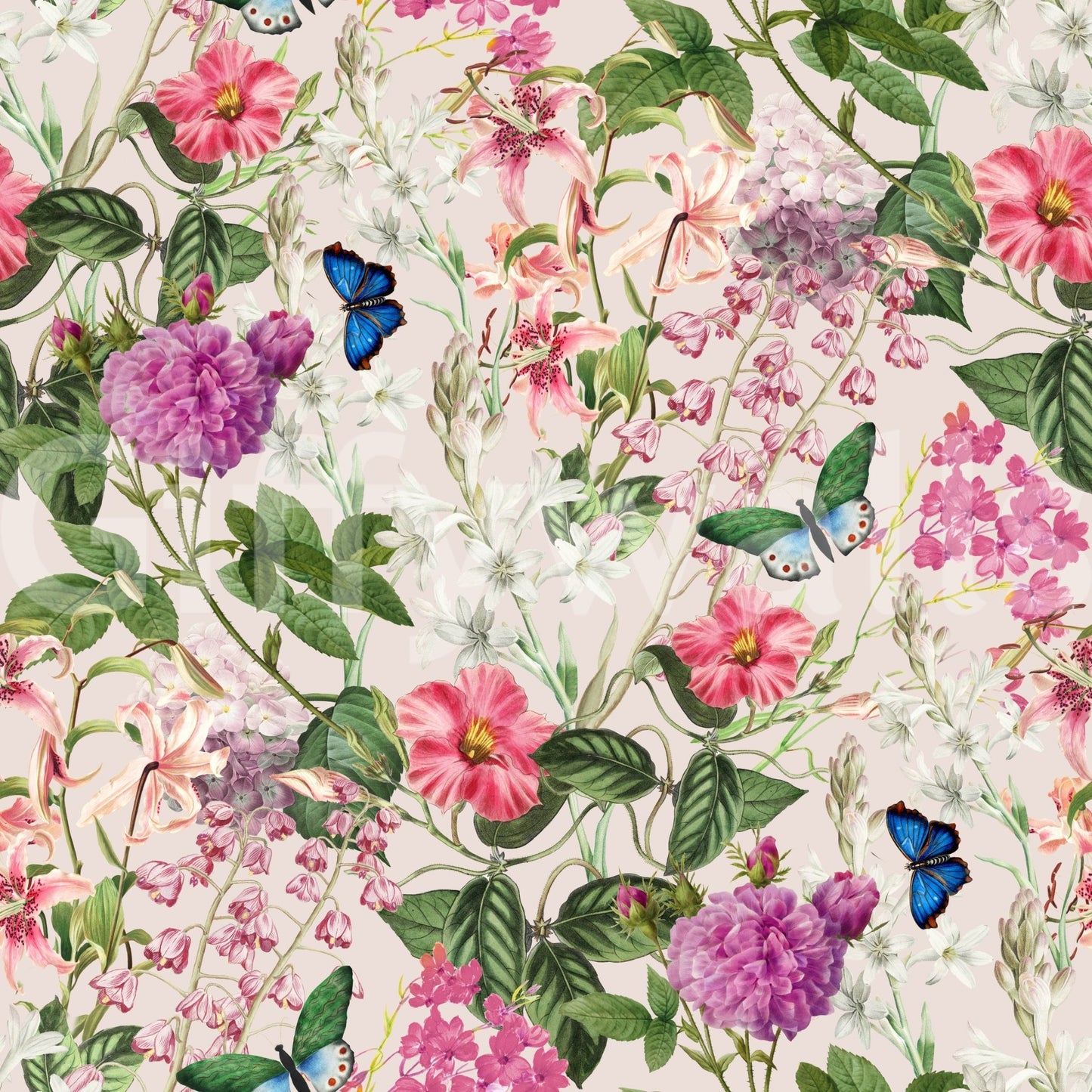 A detail of the bohemian floral pattern in the design.


