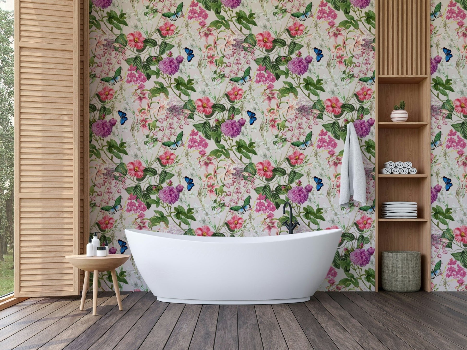 The wallpaper is used to create a feature wall in a dining room.

