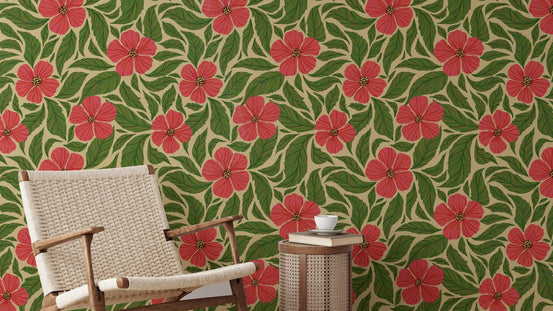 Charming pink flowers dance wallpaper for cozy wall decor. RNM26
