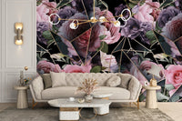 Pink Flowers in Polygons Wallpaper Mural - Giffywalls tropical-20