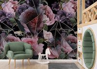 Removable Pink Flowers in Polygons Wallpaper tropical-20