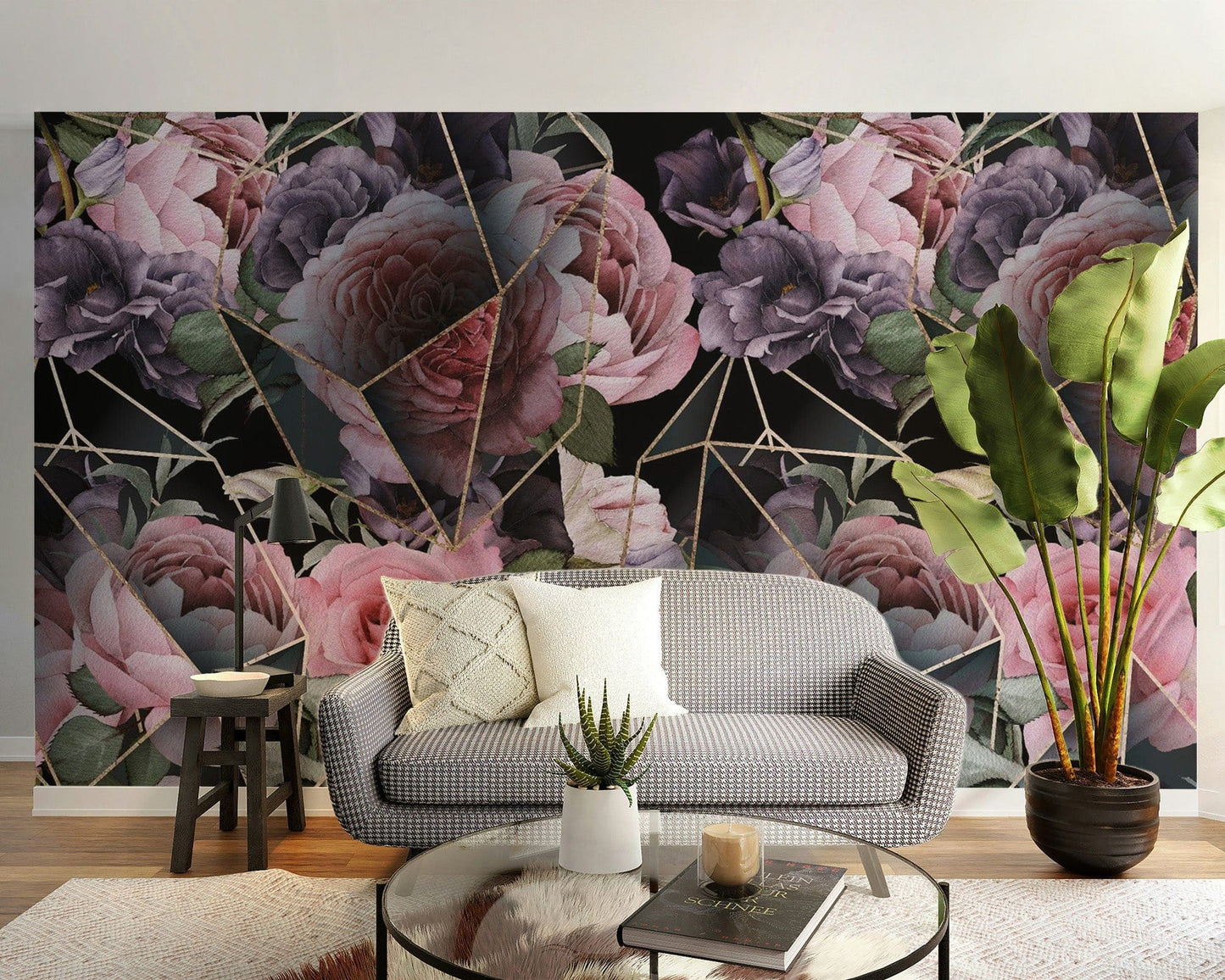 Pink Flowers in Polygons Wallpaper Mural - Giffywalls tropical-20