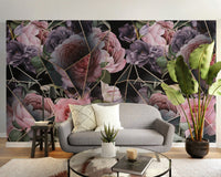 Pink Flowers in Polygons Wallpaper Mural - Giffywalls tropical-20