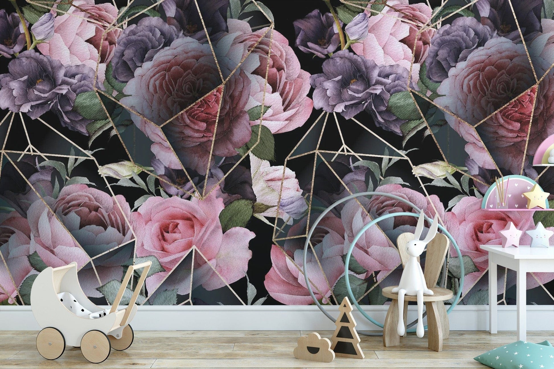 Geometric Pink Flowers Wallpaper for Walls tropical-20