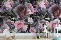 Geometric Pink Flowers Wallpaper for Walls tropical-20