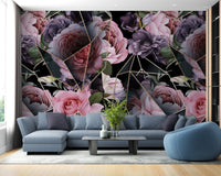 Pink Flowers in Polygons Wallpaper Mural - Giffywalls tropical-20