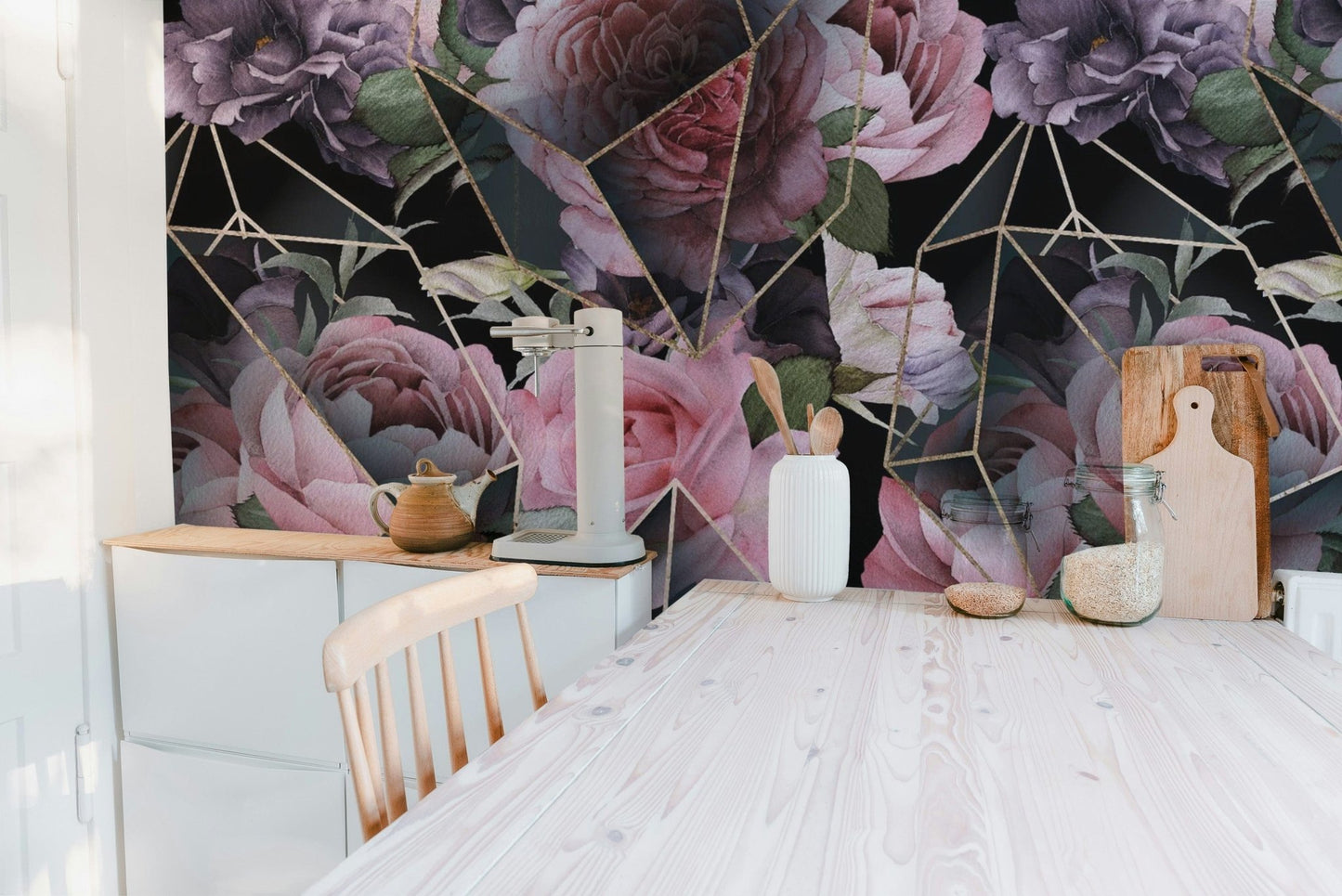 Pink Flowers in Polygons Wallpaper Mural - Giffywalls tropical-20