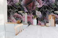 Pink Flowers in Polygons Wallpaper Mural - Giffywalls tropical-20