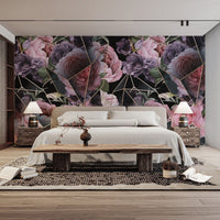 Reusable Pink Flowers in Polygons Wallpaper tropical-20