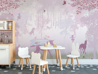 Pink Unicorn in Forest Wallpaper Mural - Giffywalls