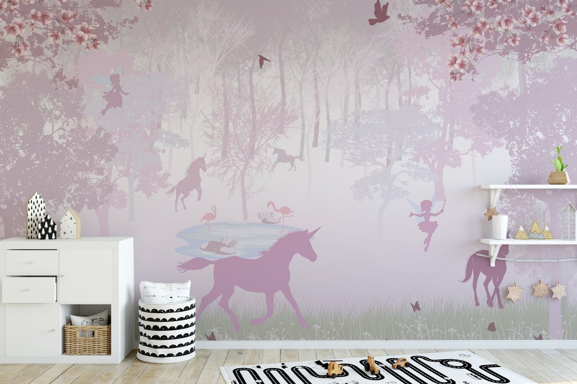 Magical pink unicorn forest wallpaper B112
