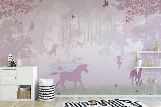 Magical pink unicorn forest wallpaper B112
