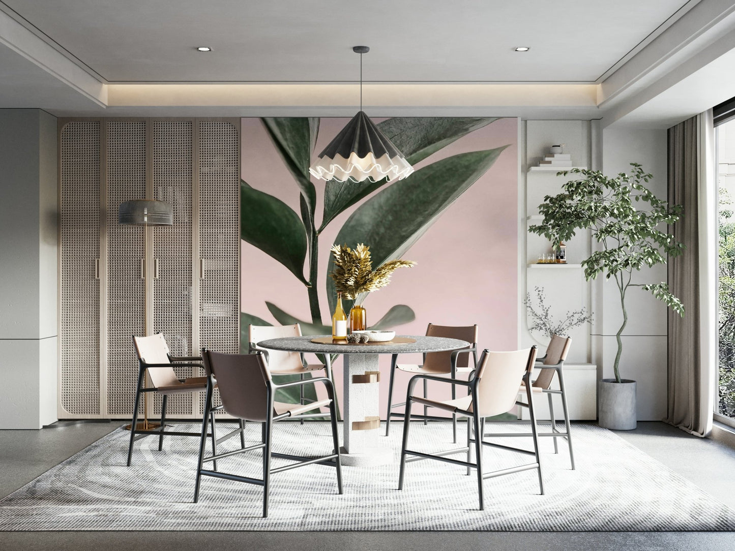 Pink & Green Harmony mural with artistic brushstrokes

