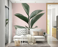 Floral-themed wall mural in pink and green harmony

