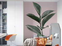 Watercolor-style mural in pink and green harmony

