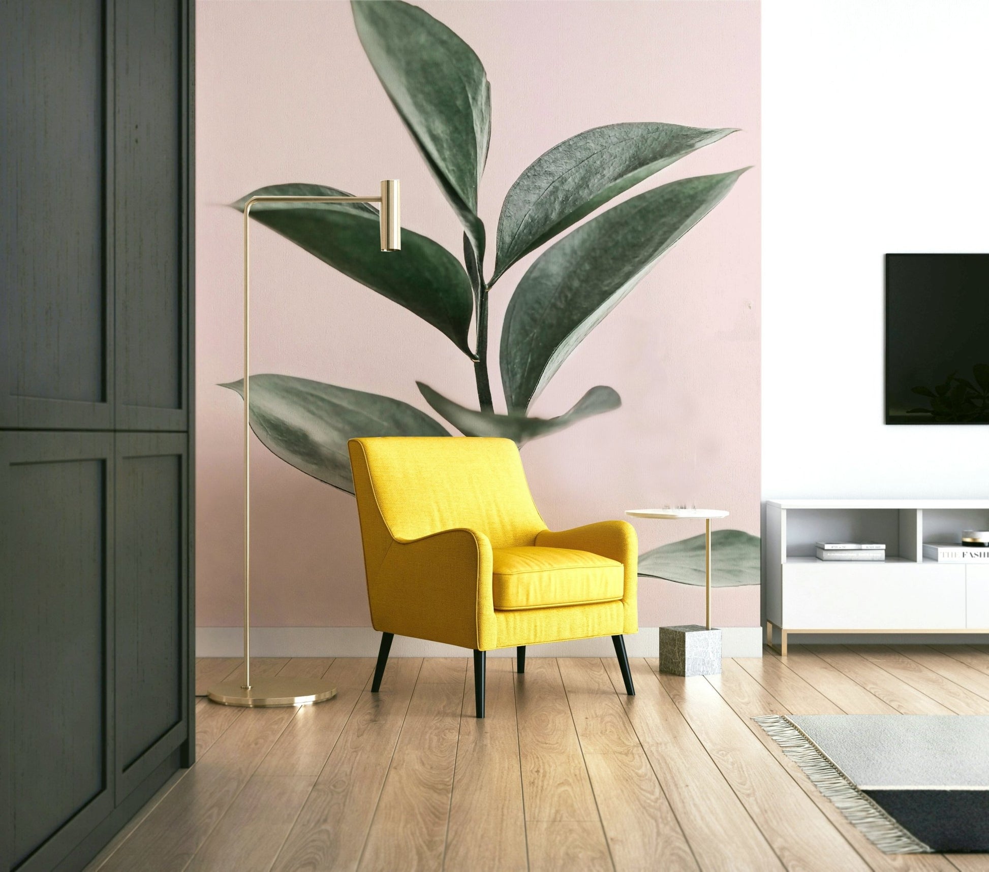 Decorative wall art with balanced pink and green tones

