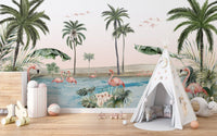 Flamingo oasis with pink background wallpaper - Giffywalls KB24