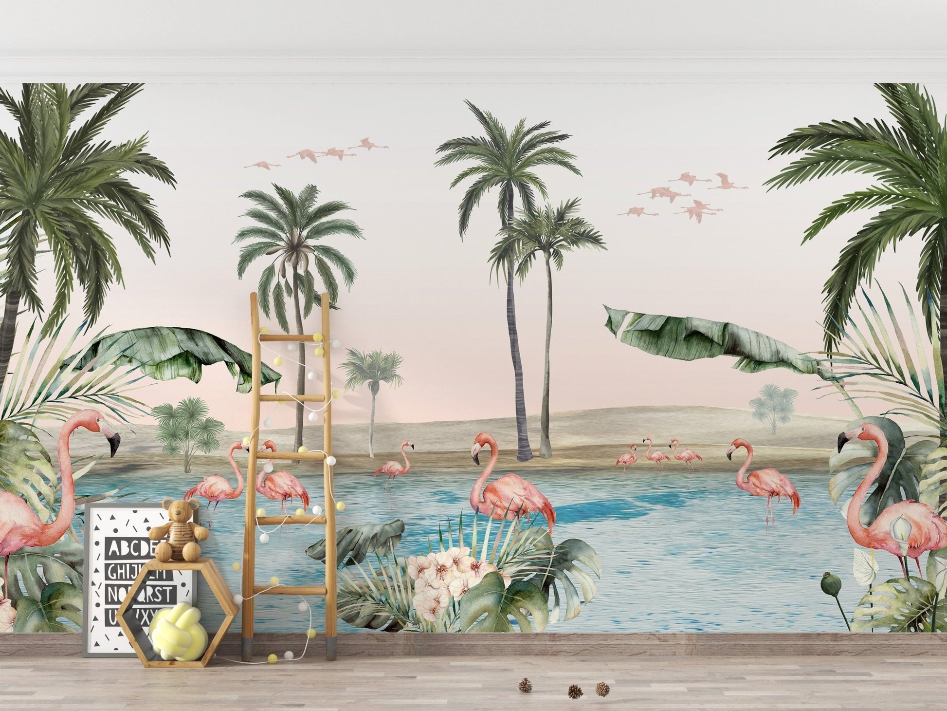 Flamingo oasis with pink background wallpaper - Giffywalls KB24