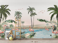 Flamingo oasis with pink background wallpaper - Giffywalls KB24