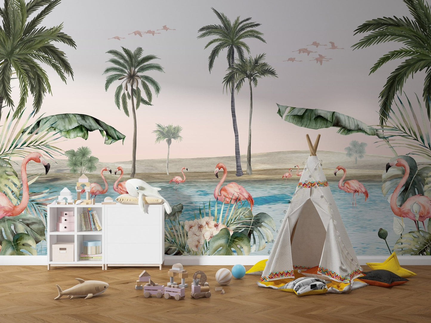 Pink background flamingo wallpaper for vibrant tropical decor KB24