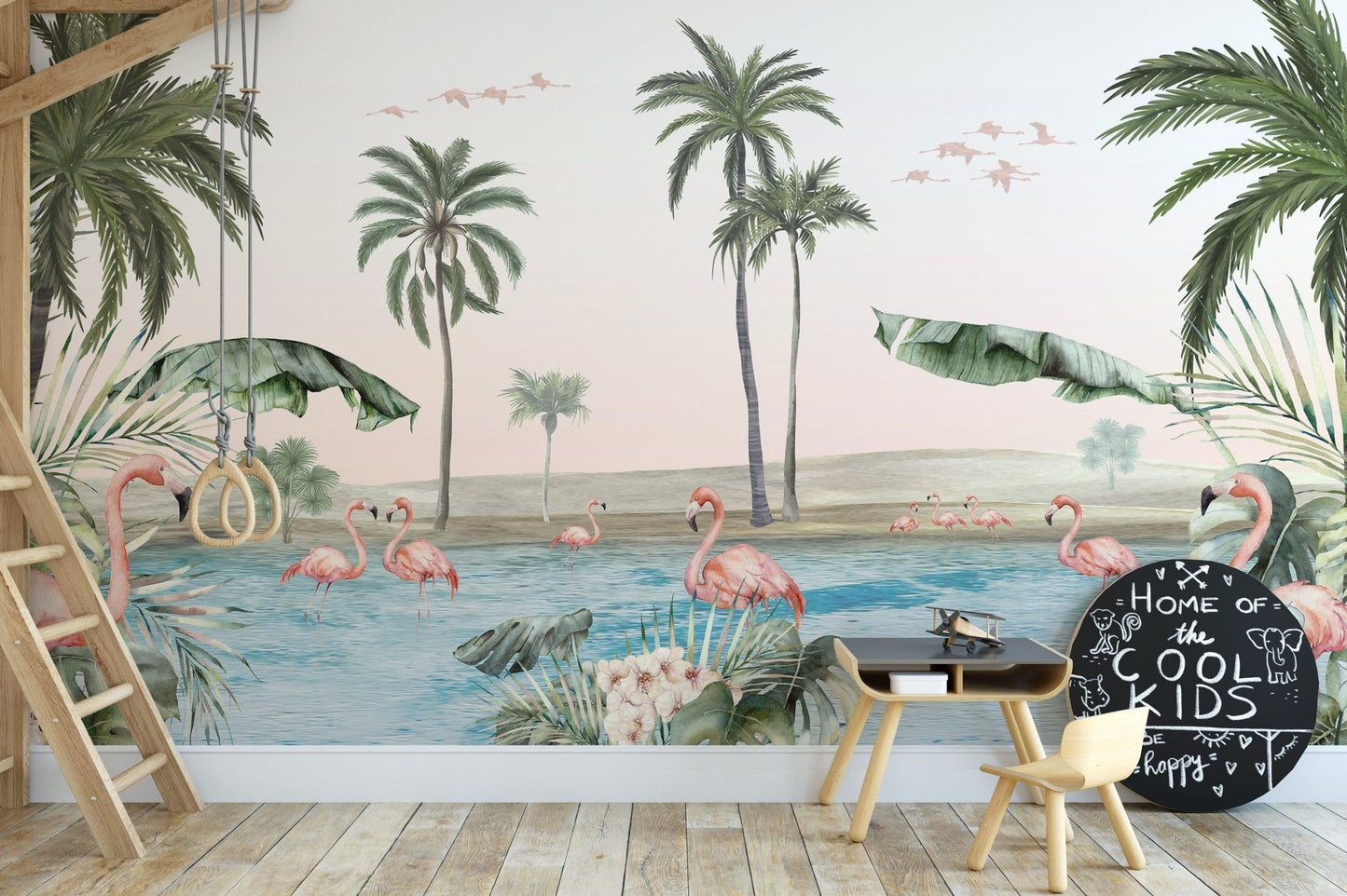 Flamingo oasis with pink background wallpaper - Giffywalls KB24