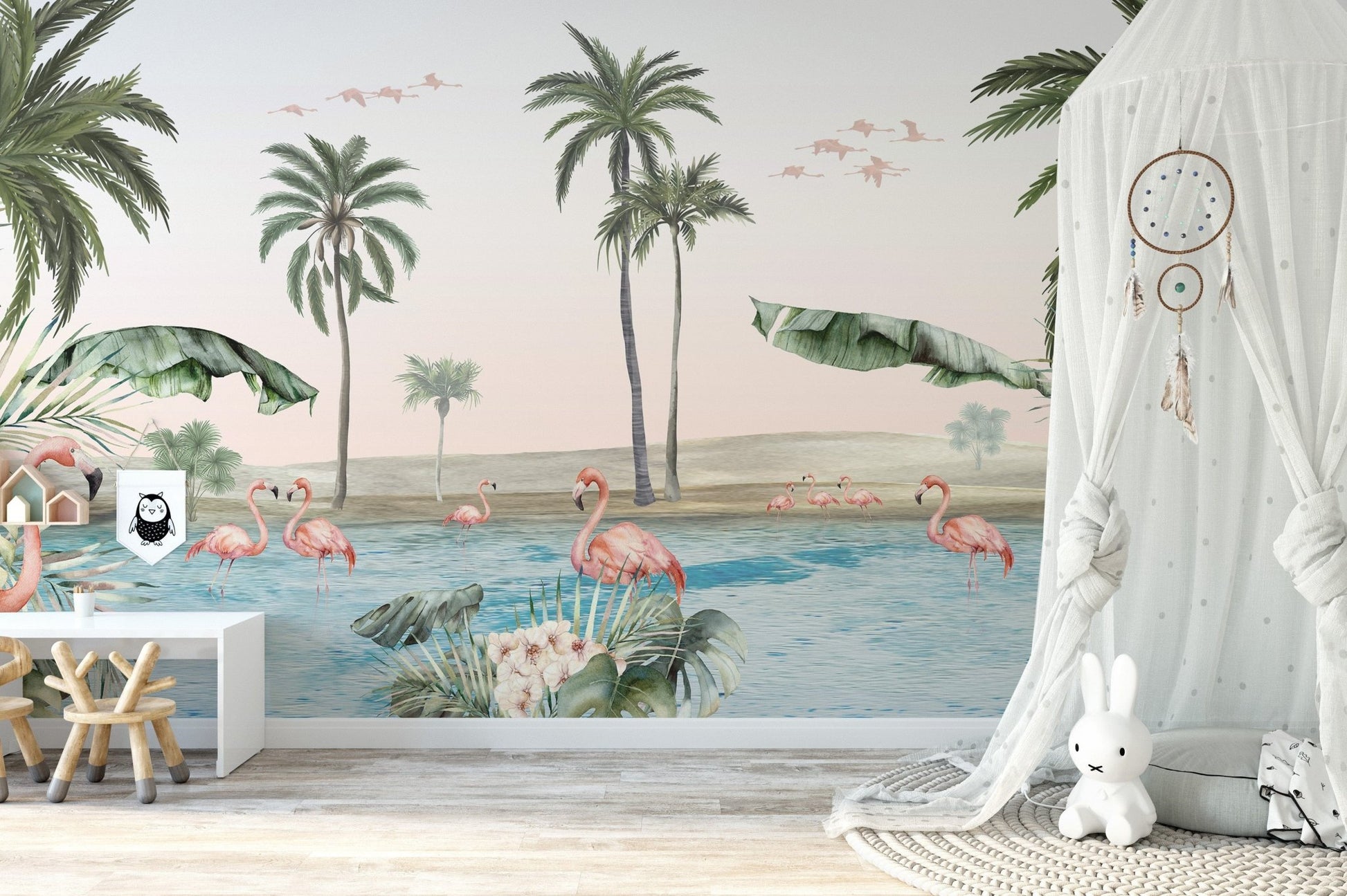 Flamingo oasis with pink background wallpaper - Giffywalls KB24