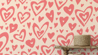 Trendy pink hearts wallpaper for chic and modern wall decor.
