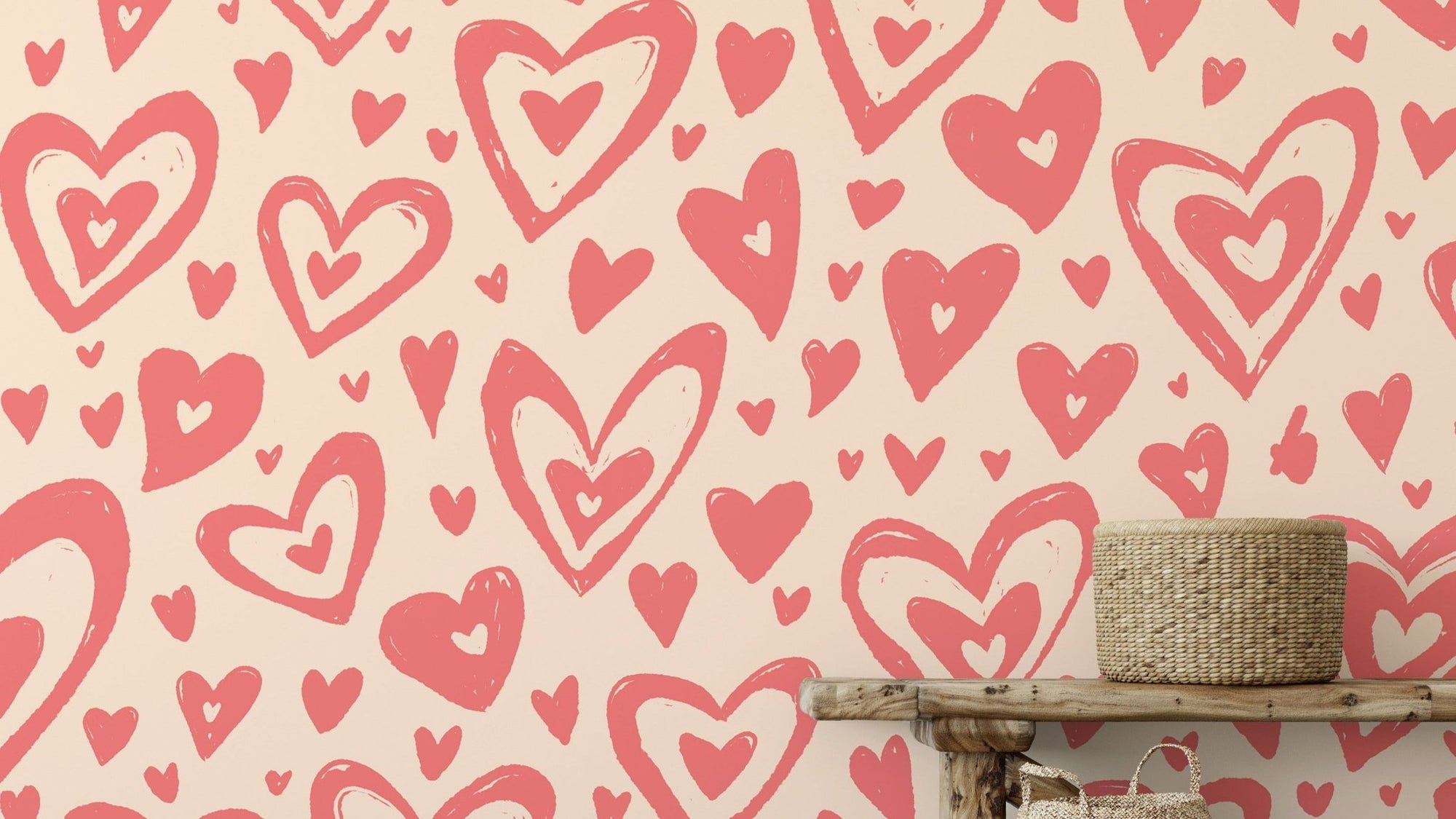 Trendy pink hearts wallpaper for chic and modern wall decor. RNM12
