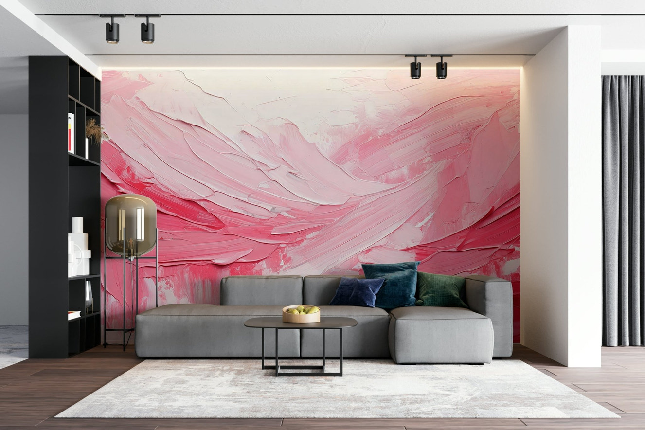 Pink Impression Wall Mural with soft watercolor tones

