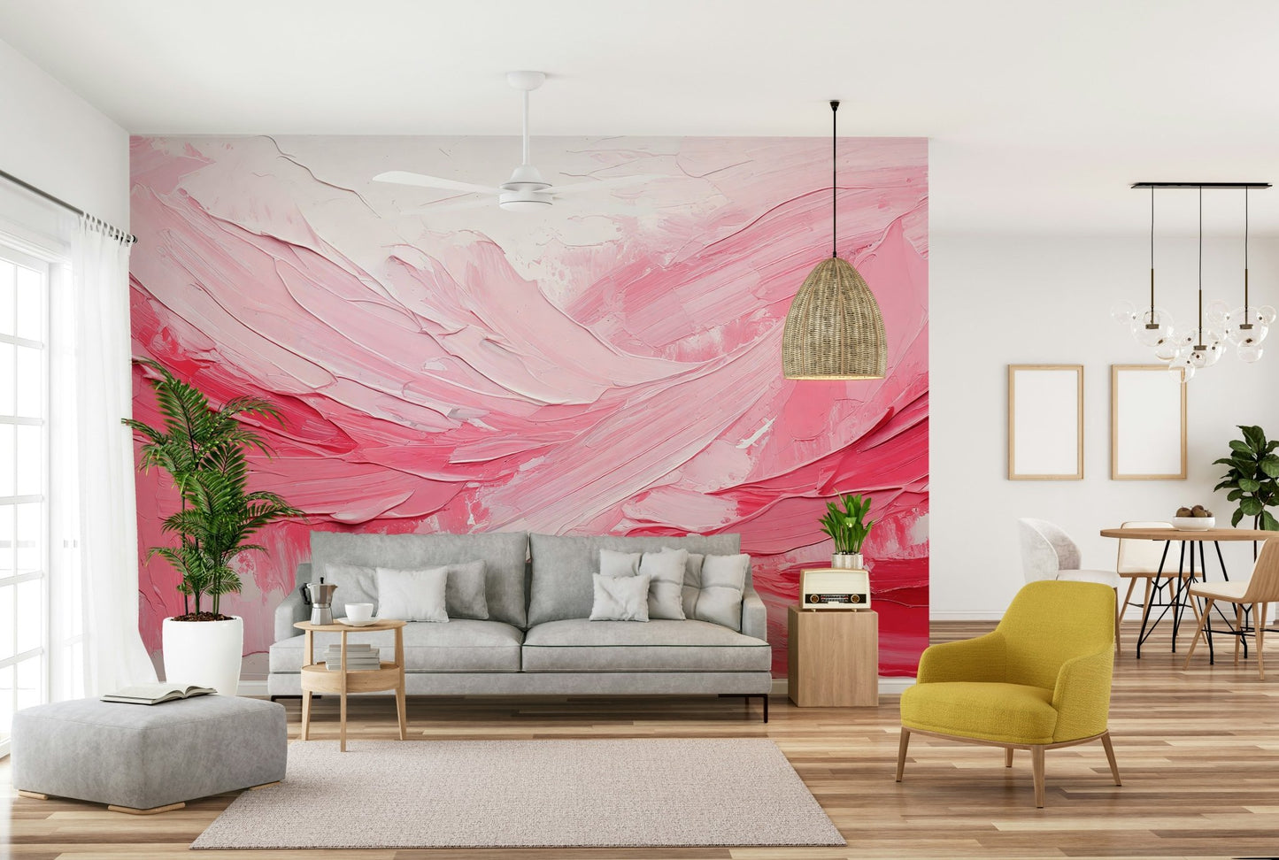 Pink Impression Mural in natural daylight on wall, GD2170