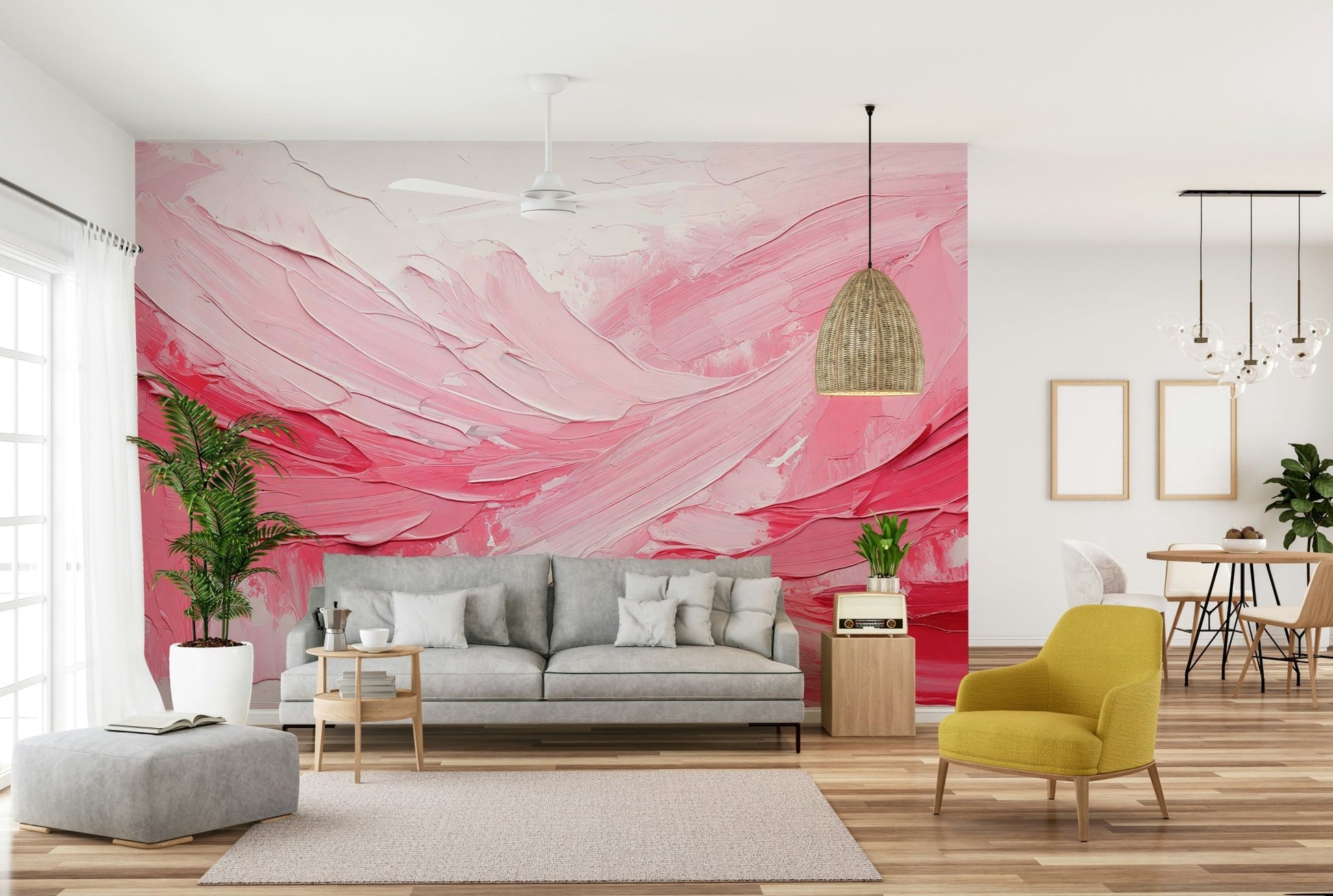 Pink Impression Mural in natural daylight on wall, GD2170
