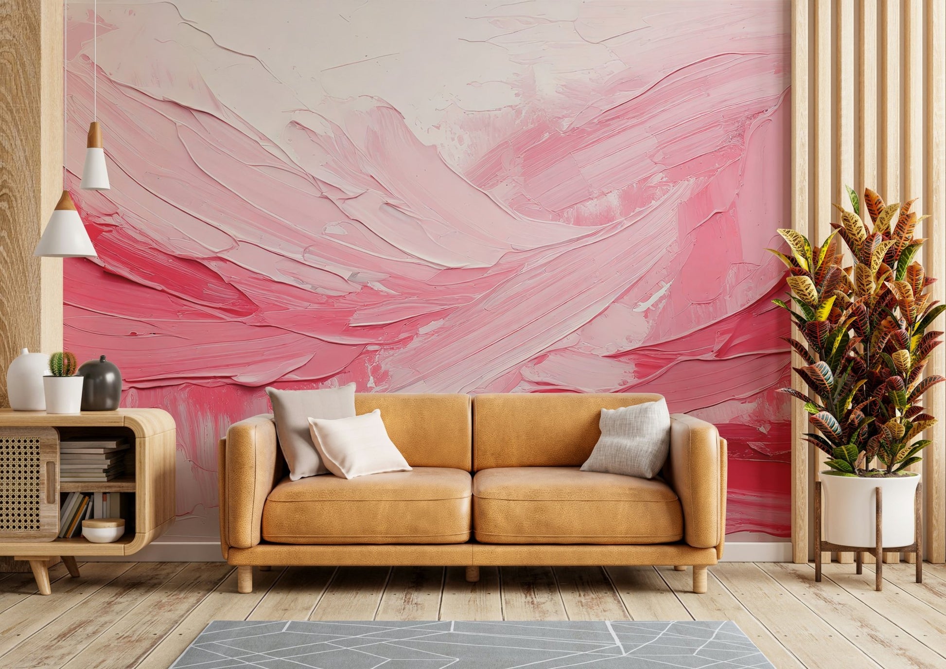 Modern living room styled with Pink Impression Mural, GD2170