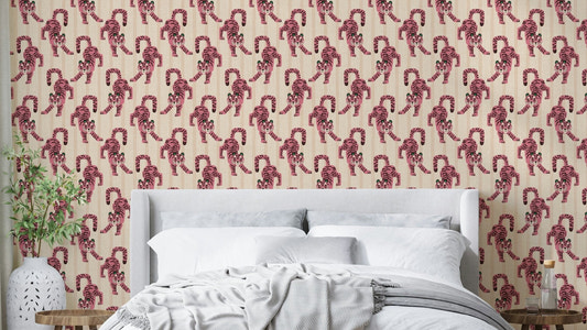 Pink Jumping Tiger Jewel Jungle Wallpaper full view

