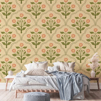 Vintage floral wallpaper with pink lantana flowers RNM55
