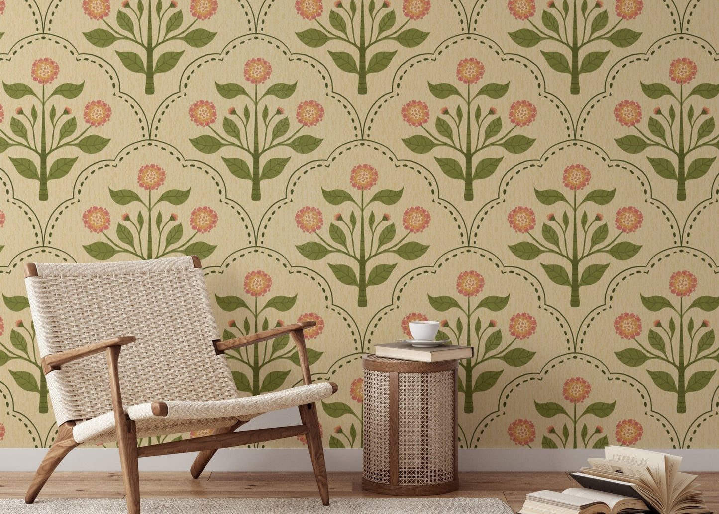 Pink lantana floral pattern on a beige backdrop RNM55
