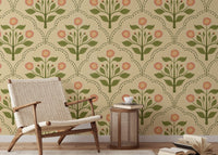 Pink lantana floral pattern on a beige backdrop RNM55
