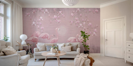 Pink Magnolia Flamingo Haven Mural Wallpaper B480