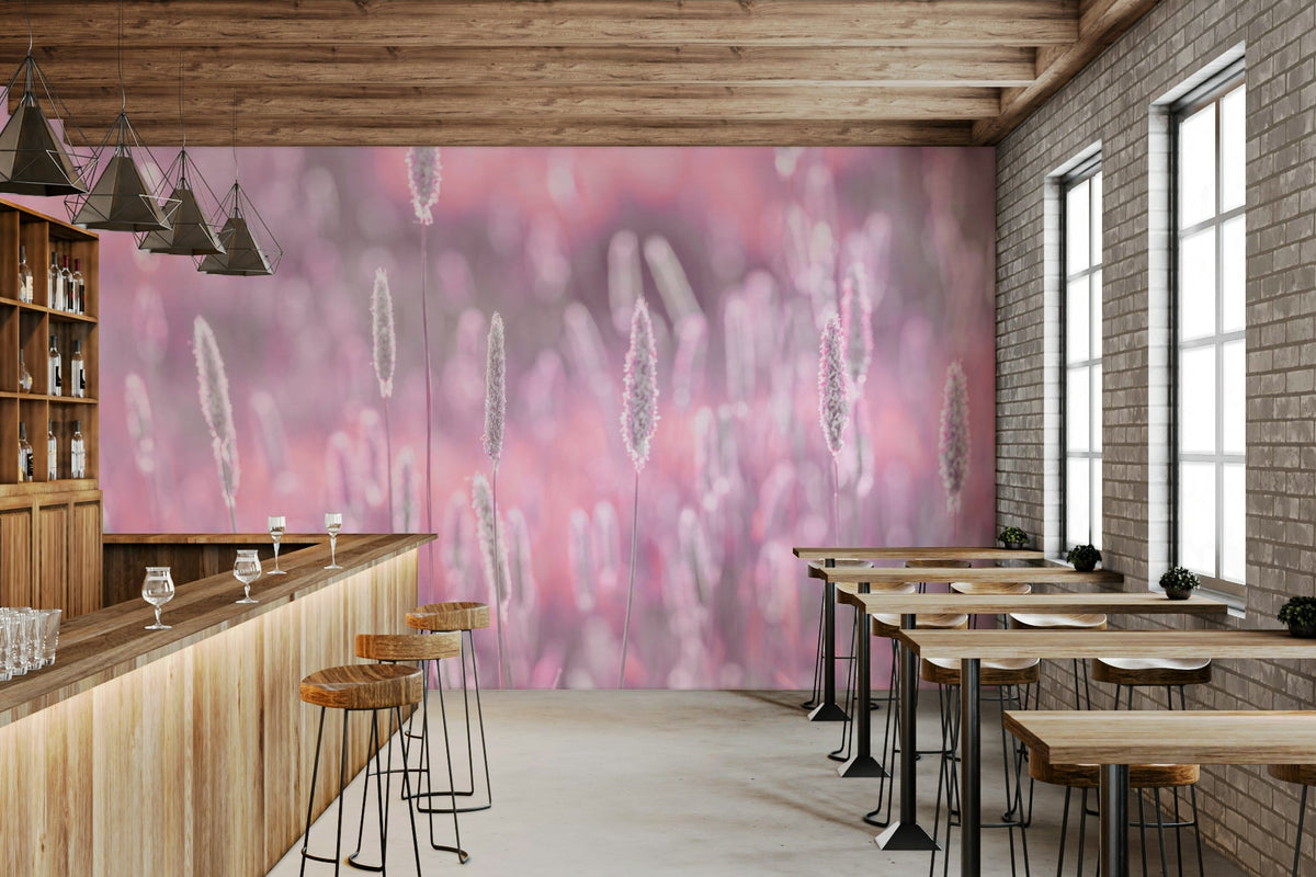 Pink meadow wallpaper with soft wild grasses, GD2653