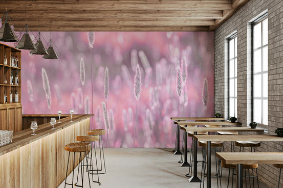 Pink meadow wallpaper with soft wild grasses, GD2653