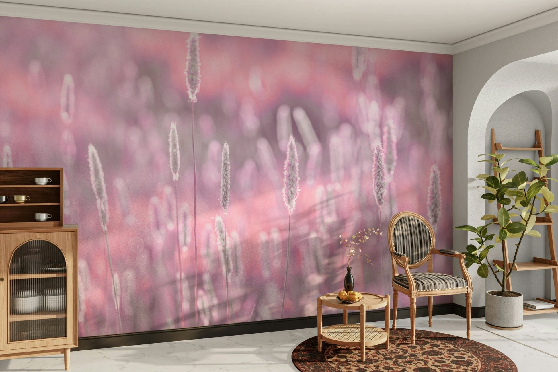 Tall meadow grasses in pastel pink mural, GD2653