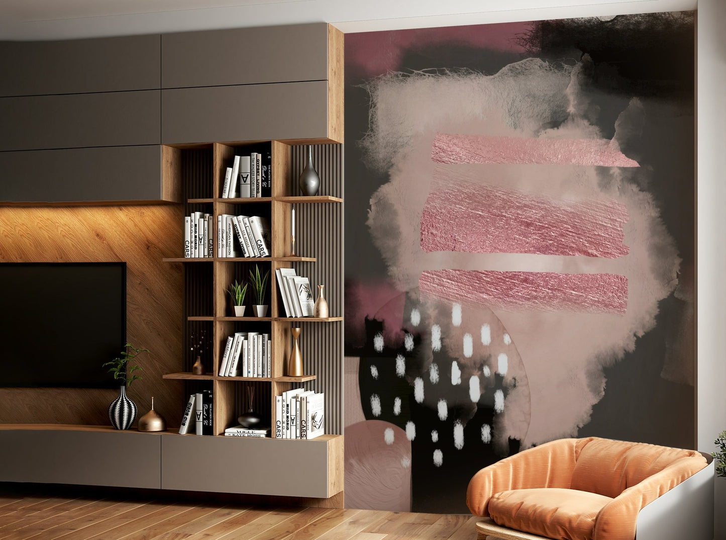 Modern pink mural for tranquil room setup

