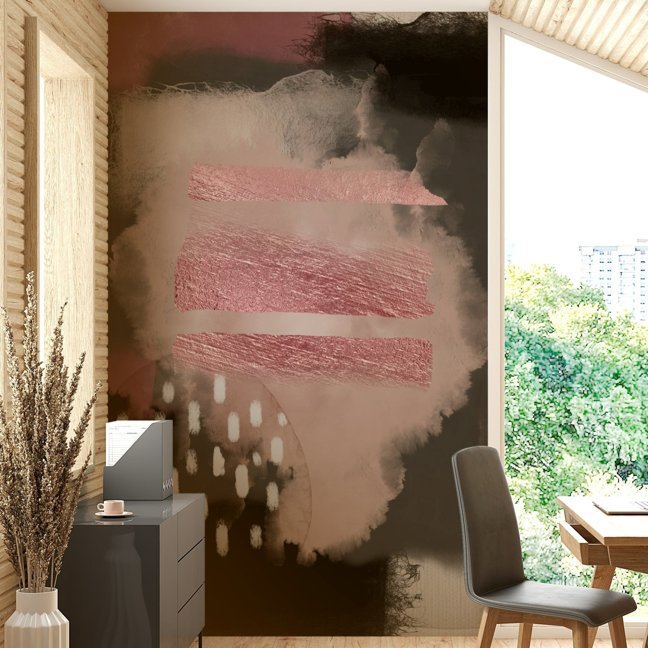 Pink meditation wall mural for calm interior vibes

