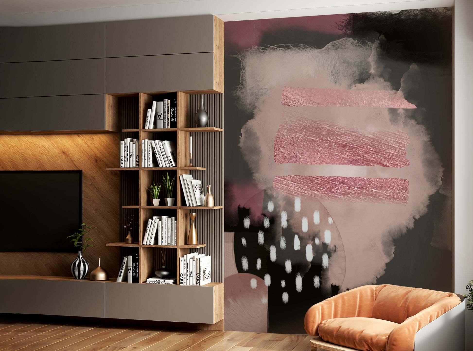 Modern pink mural for tranquil room setup


