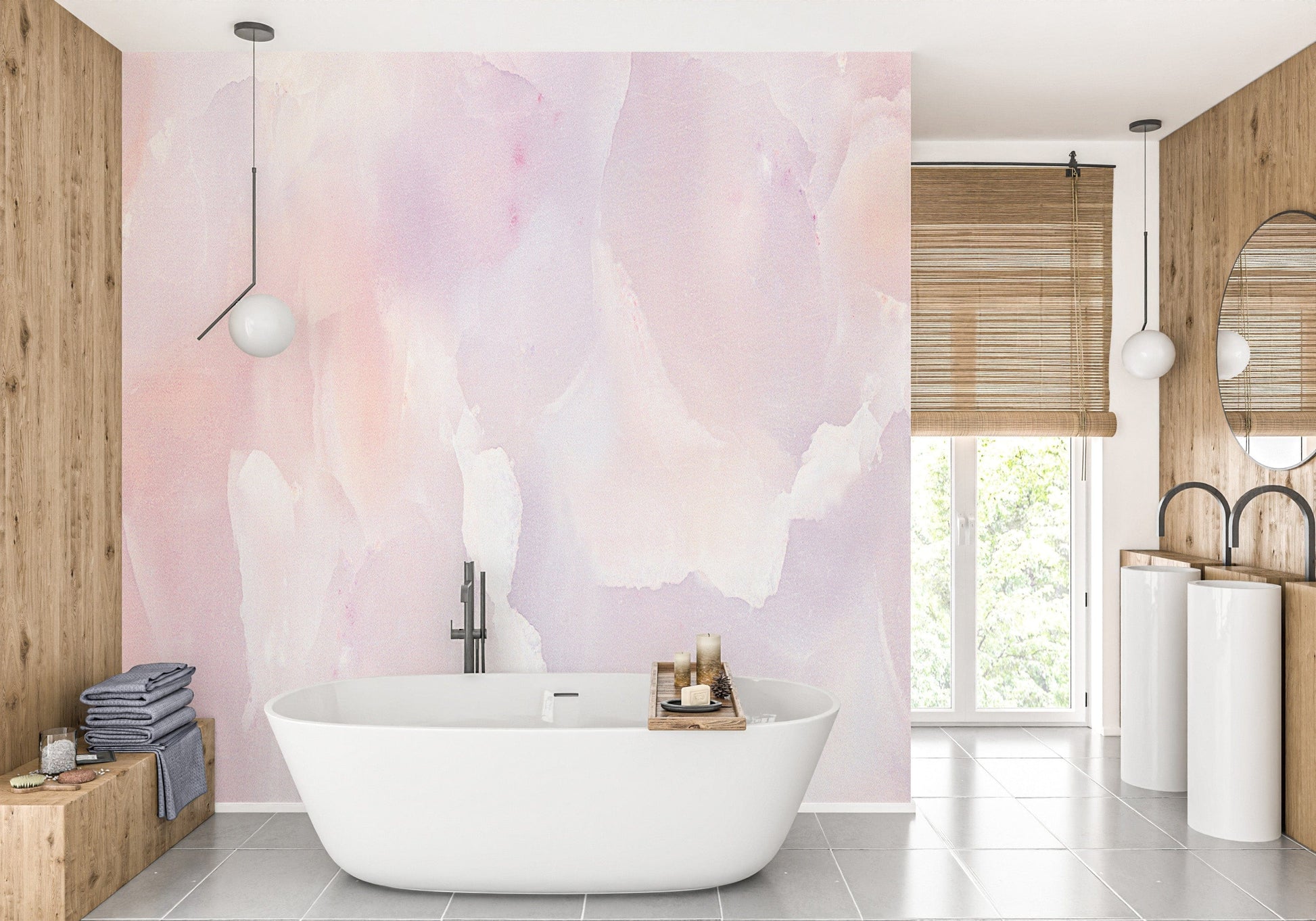 Subtle marble effect wallpaper in pink hues
