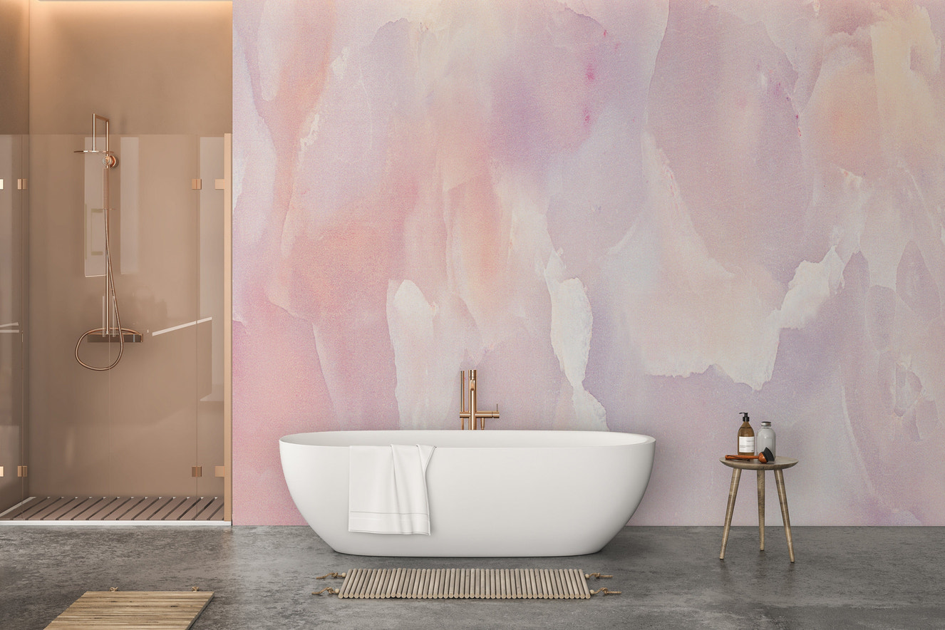 Gradient pink wallpaper mural for bathroom walls
